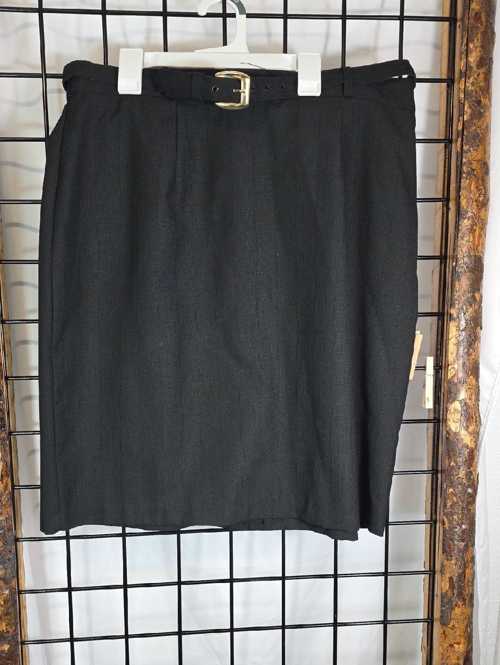 Classic Black Belted Pencil Skirt